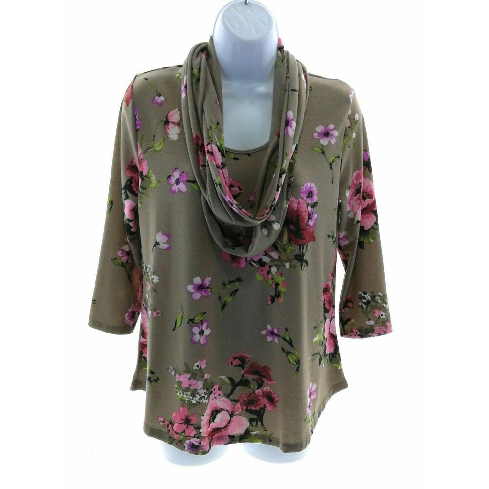 White Lili Brown & Multi Color Floral Top with Scarf - Size Small - Chic